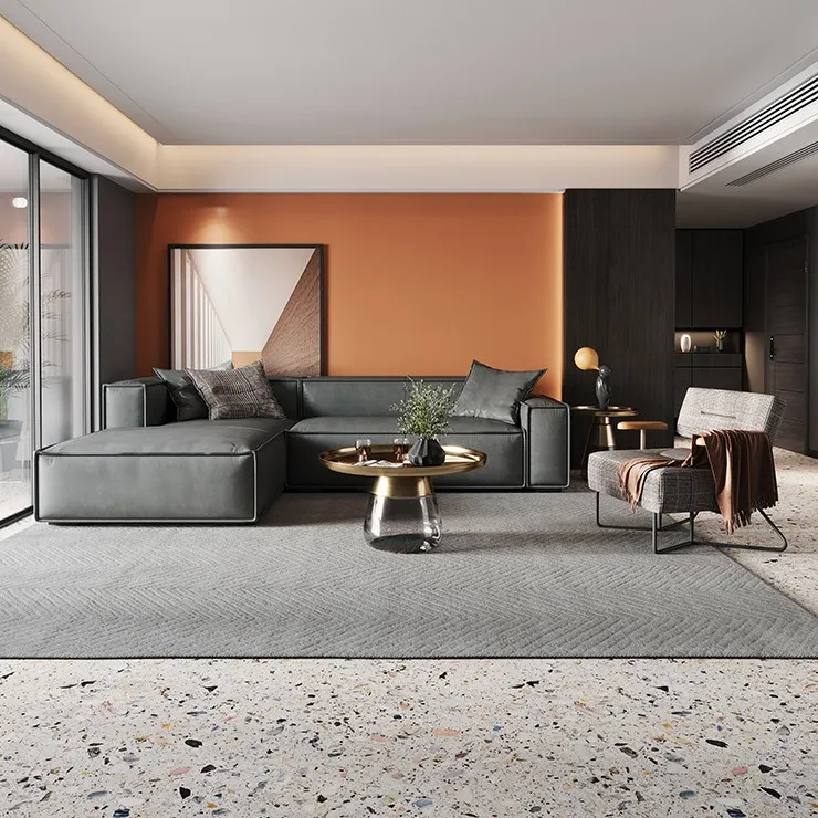 Modern Design Half Genuine Leather Cover Down Filling Living Room Sofa