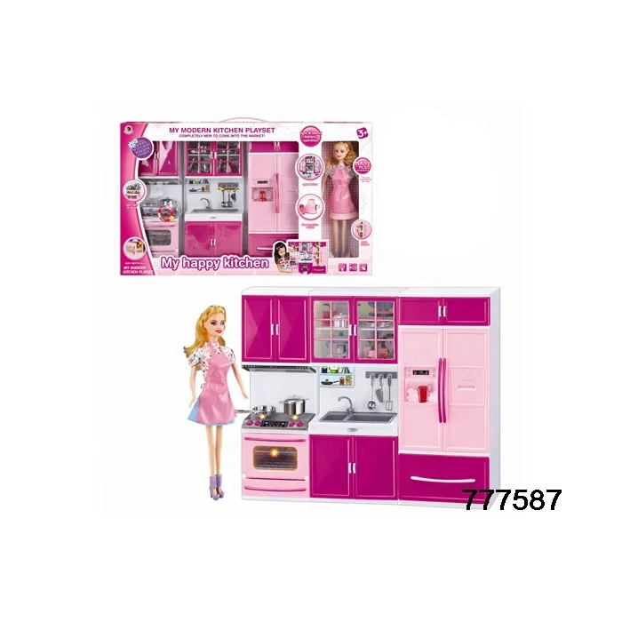 electric educational special design kids play kitchen toys set with light music and doll