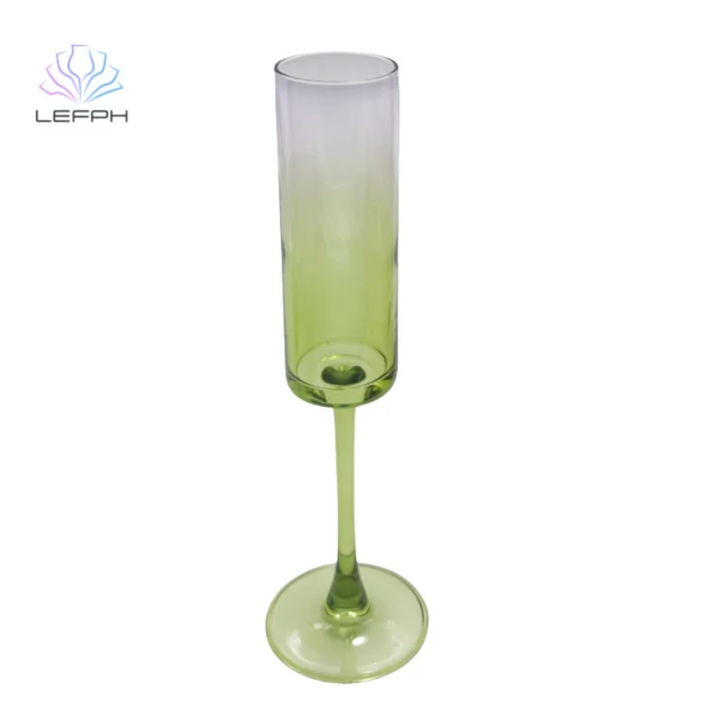 Hand-Made Blown Champagne Glasses Unique Crystal Square Straight Iridescent Purple Green Colored Wine Goblet Glass