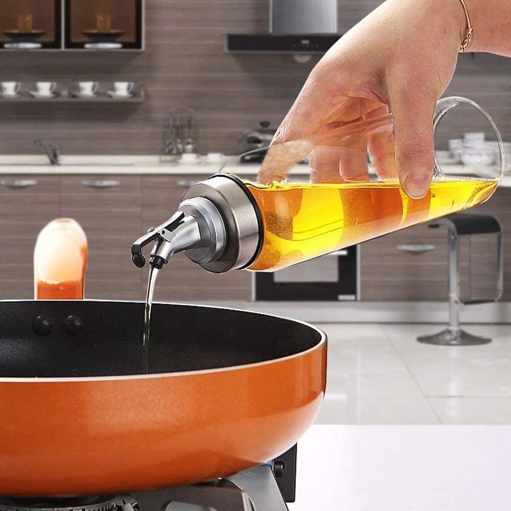 No-Drip Lead-Free Glass Oil Container for Vegetable Olive Oil Dispenser Bottle