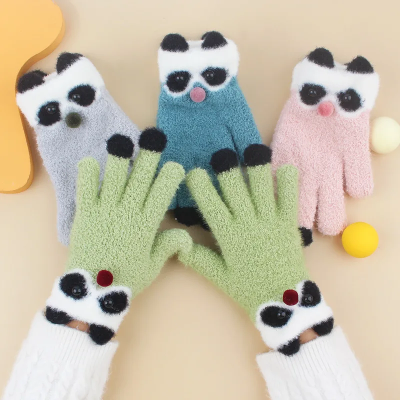 Gloves For Women Knitting Wool Stuffed Student Cycling Windproof Five-finger Couplecute Split-finger Gloves