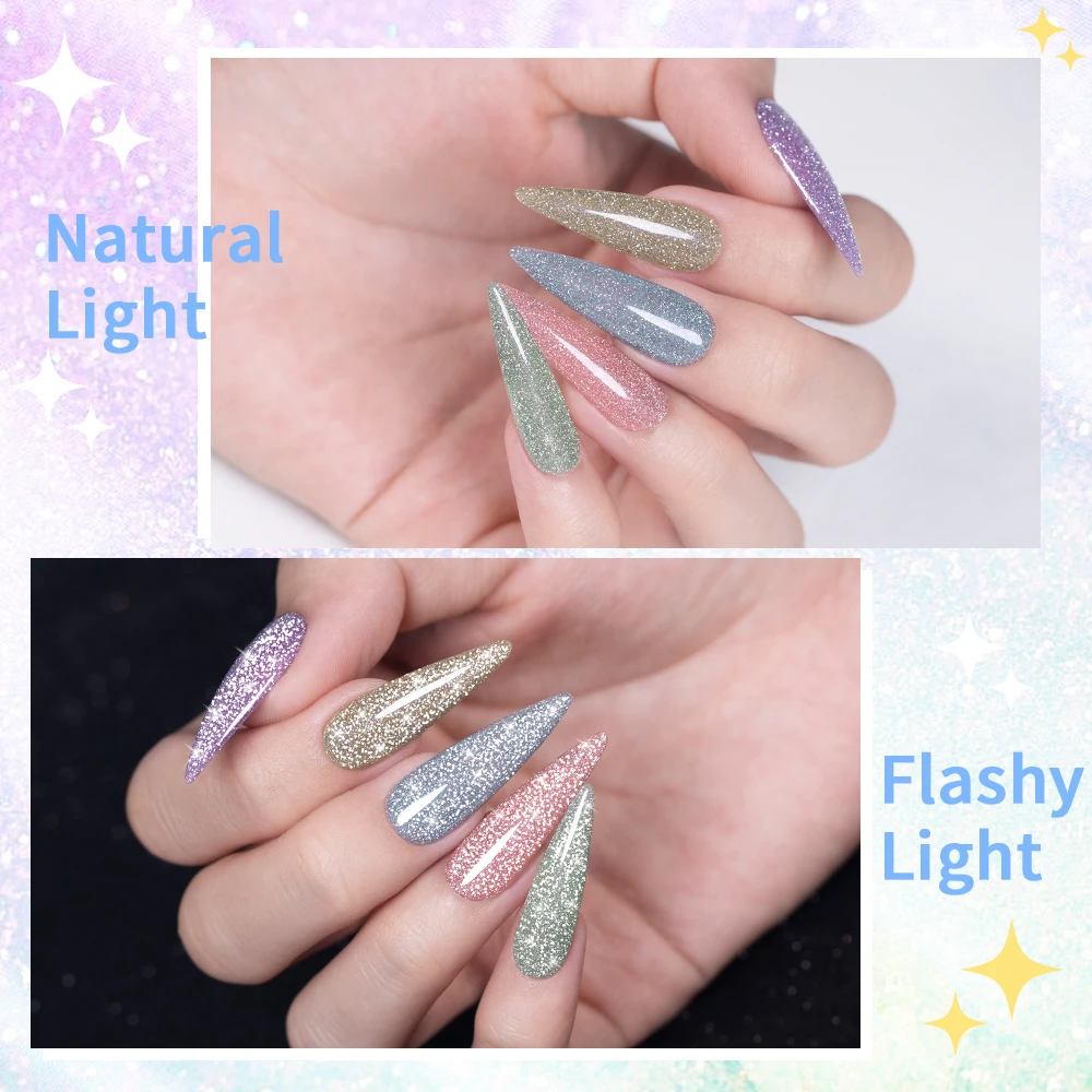 BOZLIN Free Sample 12 Colors Reflective Disco Gel OEM Manufacturer Diamond Glitter Disco Reflective Gel Nail Polish