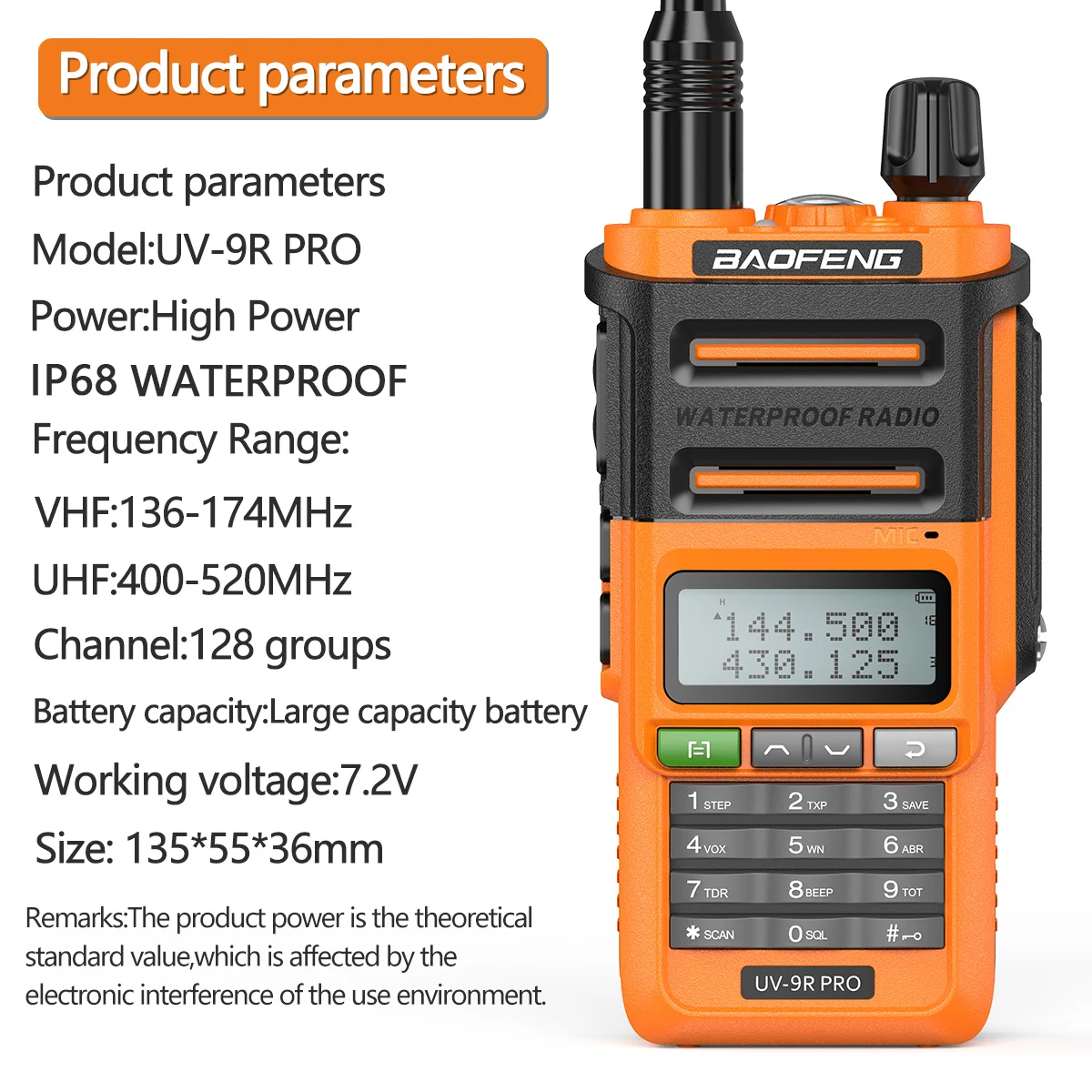 Baofeng UV-9R PRO IP68 Waterproof Walkie talkie High Power Two Way Radio UHF/VHF 136-174/400-520MHz Upgraded of UV9R Plus