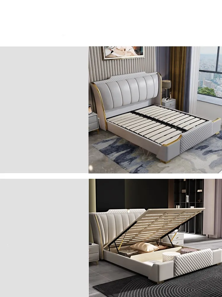 Modern minimalist light luxury leather bed