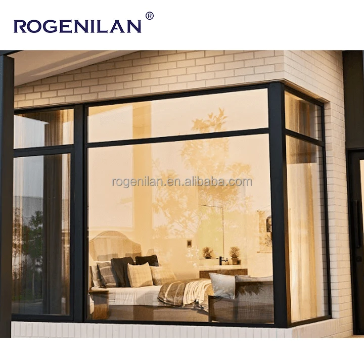 Windproof double-glazed toughened glass picture window Aluminium alloy large-view fixed windows