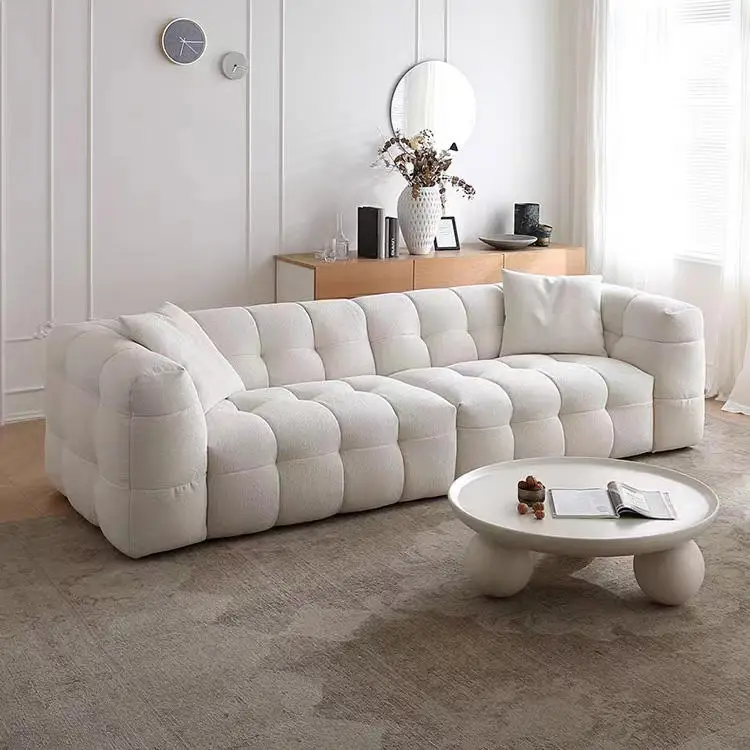 Modern Simplicity Three Seat Cloth Art Sofa Lamb Wool Fabric Sofa Living Room Velvet Furniture