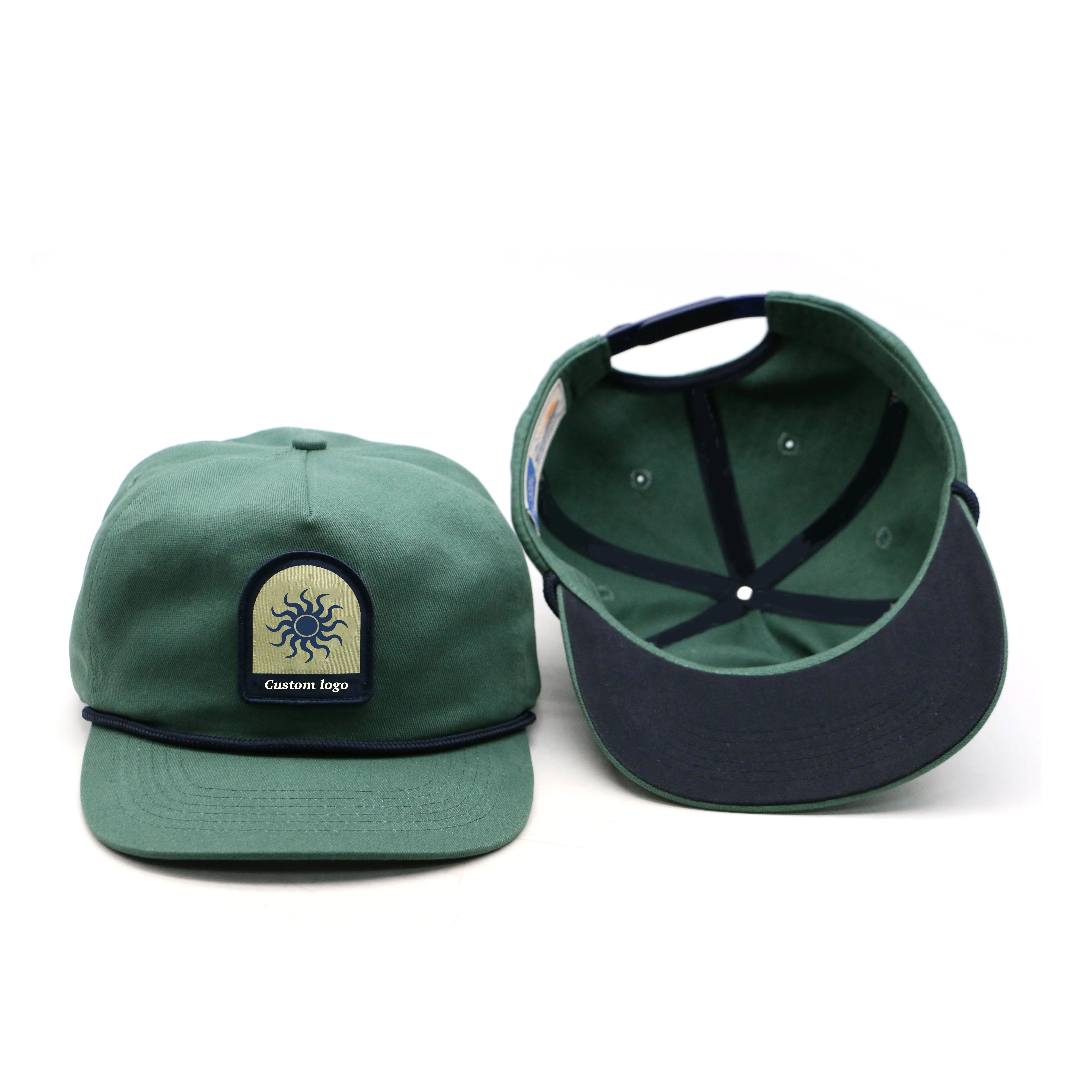 high quality cotton custom embroidery 5 panel rope unstructured snap back hats baseball cap manufacturers