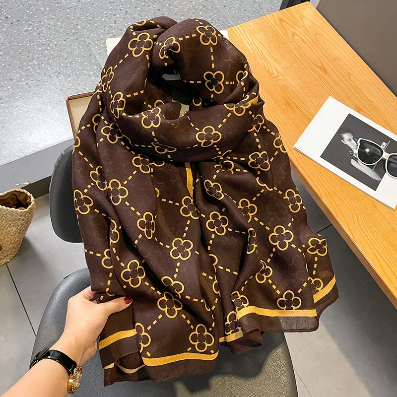 2022 latest design women elegant flower printed cotton viscose scarves shawls women lightweight soft head scarf cotton hijabs