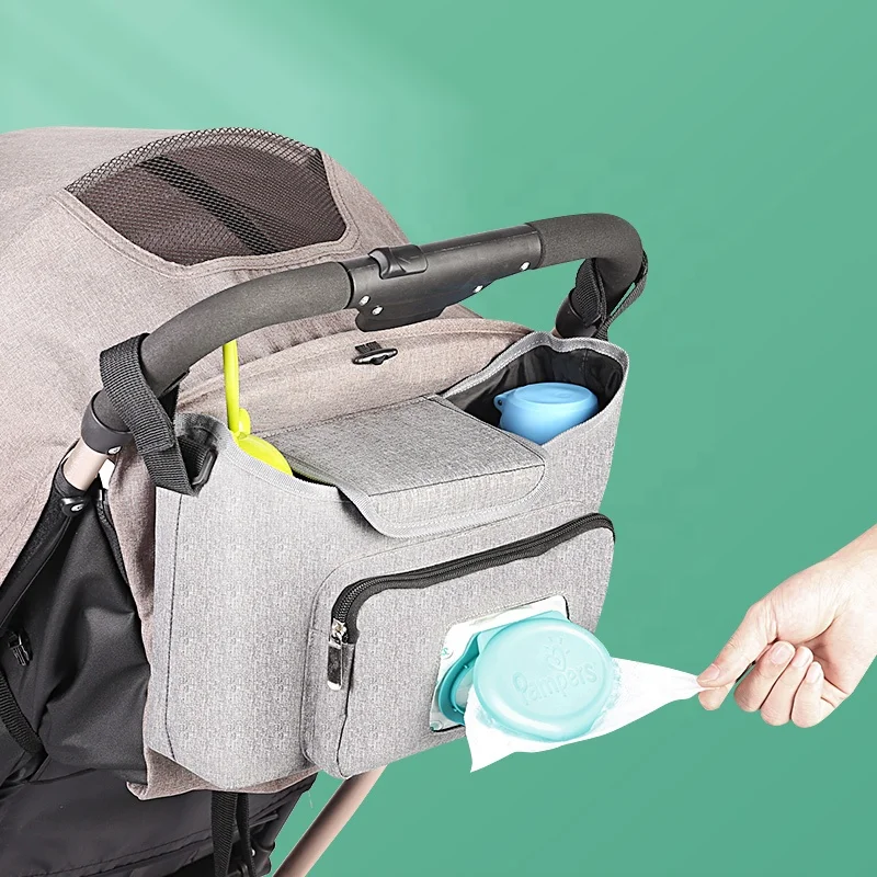 Universal fit Grey kodra fabric with paper extraction bag baby stroller bag mommy diaper bag organizer for stroller
