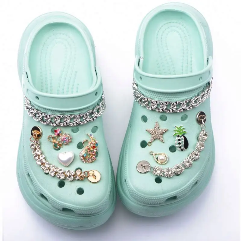 Wholesale 50% discount custom rhinestone metal bling shoes clog for decoration shoe charms