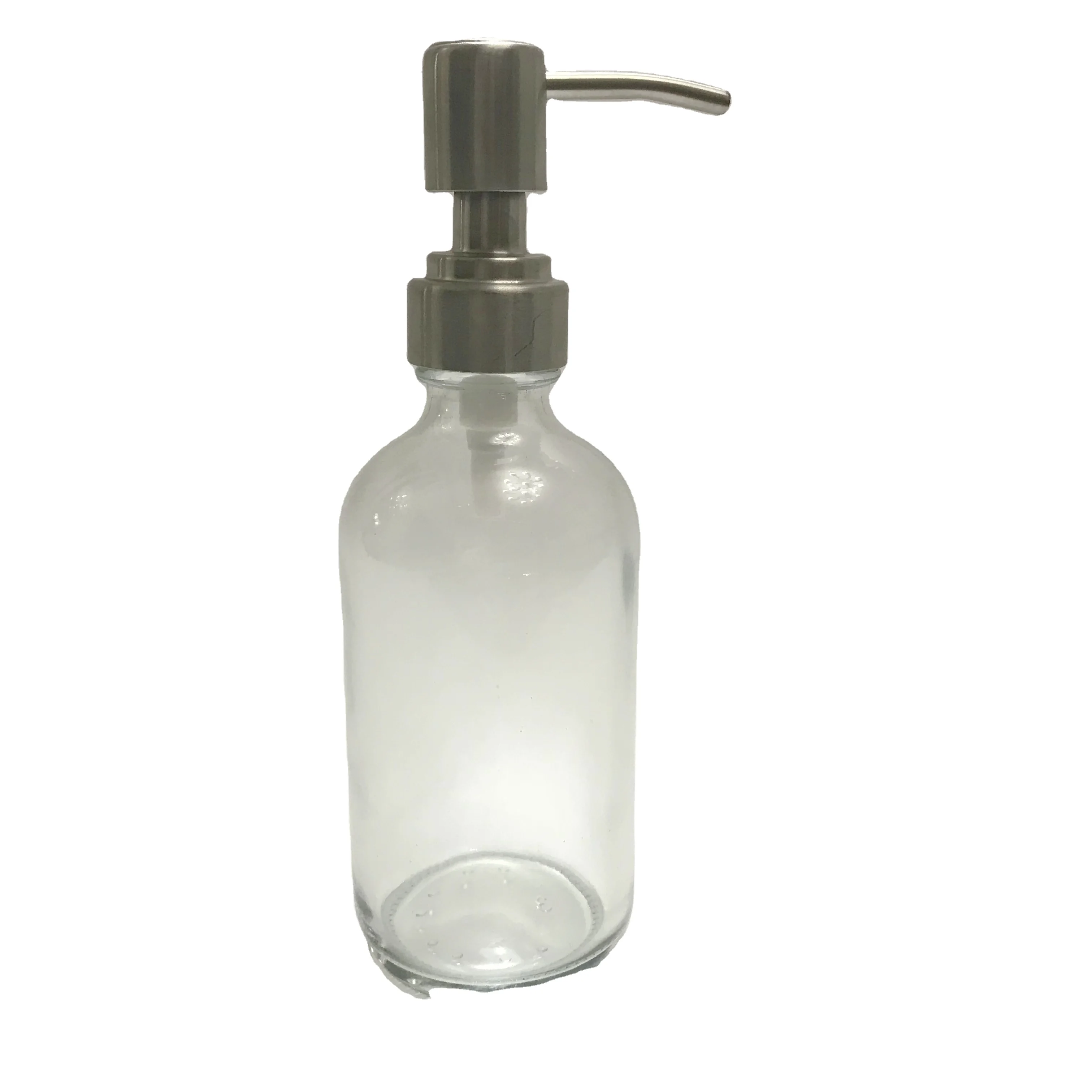 8oz 250ml standard clear boston round glass bottle with stainless steel liquid lotion pump dispenser
