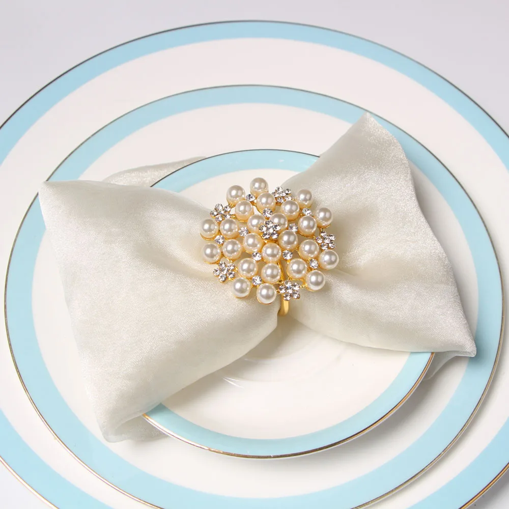 DEACORY Wholesale new style pearl diamond table decoration gold kirsite metal hotel restaurant wedding napkin ring