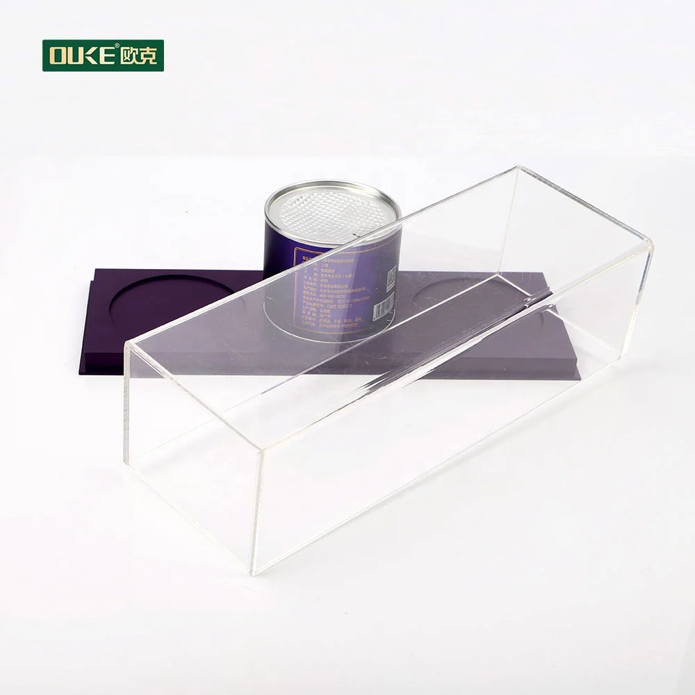 High quality transparent acrylic tea box custom that can hold 3 cans of tea leaves raiser food rectangle acrylic box