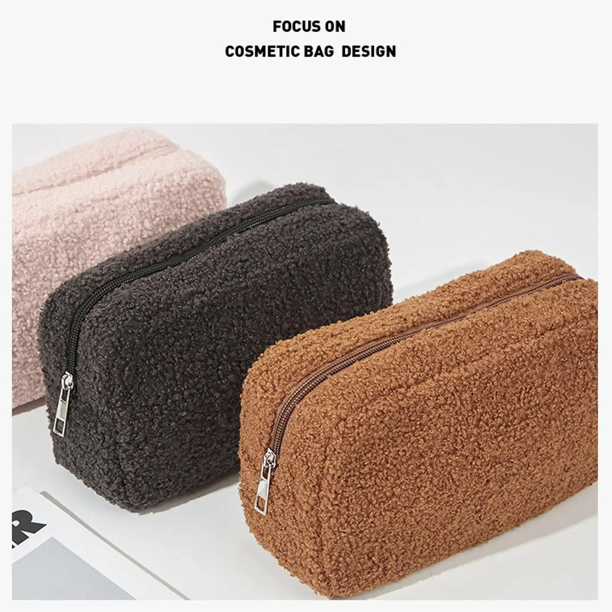 Cubic Teddy Velvet Makeup Bag Beauty and Skincare Product Storage Bag Travel Storage Portable Cosmetic bag