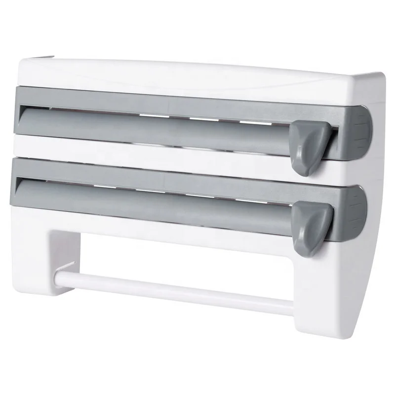 4 In 1 Wall Mounted Kitchen Aluminum Film Wrap Cling Film Storage Rack Slide Cutter Paper Towel Holders