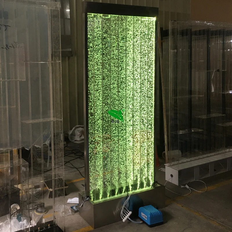 Custom Made Colour Changing LED Lights Home Furniture Bubble Water Wall With Stainless Steel Frame