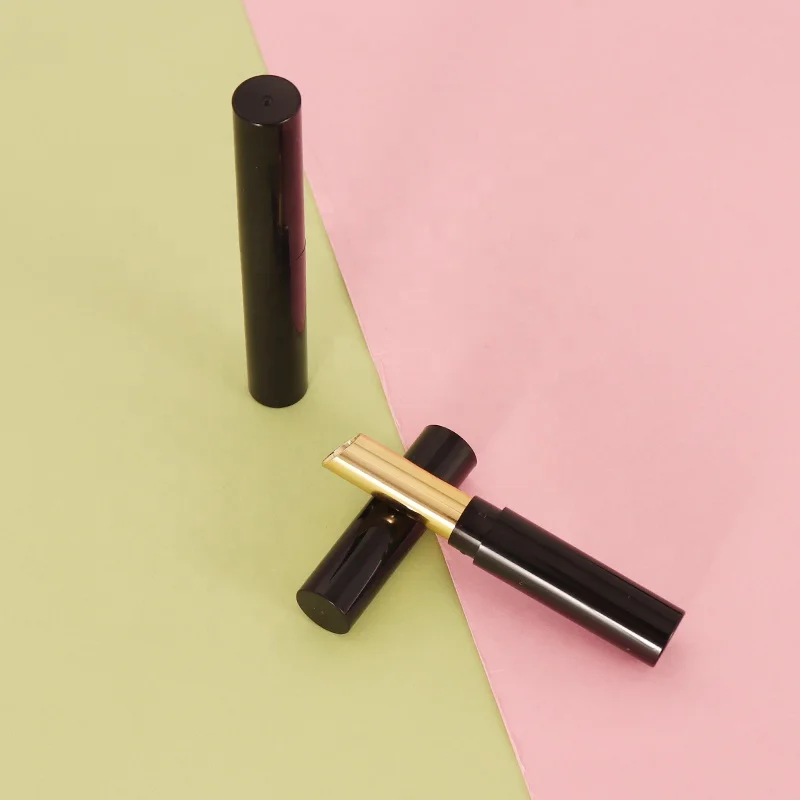 Eco-friendly 9g plastic cosmetic packing container bottle black lipstick tube empty slim round lip stick tube packaging