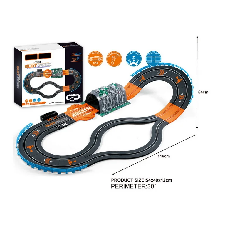 
Victory Lane Electric Powered Slot Car Racing Kids Toy Race Track Set Includes 2 Hand Controllers and 2 Cars in 1:43 Scale 