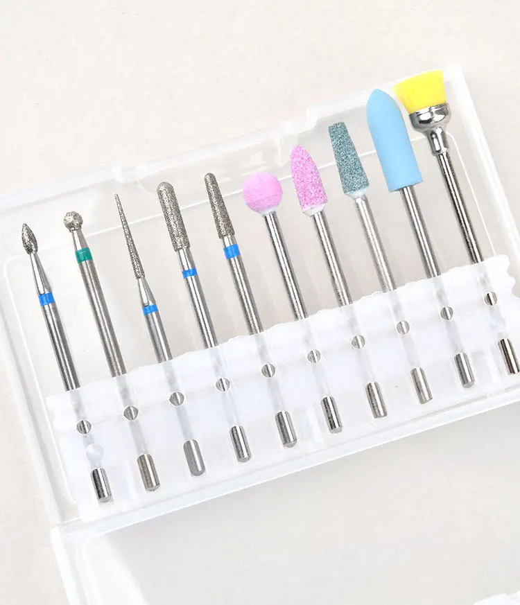 10pcs/pack Diamond Rotate Electric Nail Drill Bits Case Pedicure Manicure Cleaning Nails File Cuticle Cutter