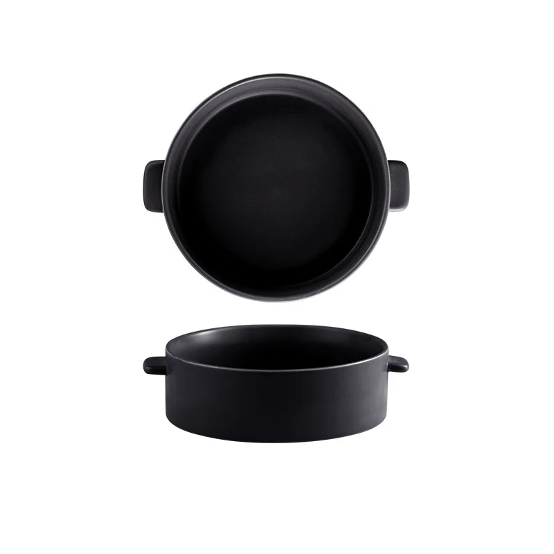 Large capacity ceramic bowl with handle Nordic matte ceramic soup bowl salad bowl baking tray microwave bake tray