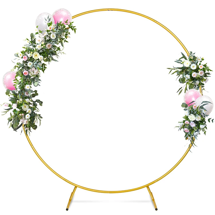 Wedding Stage Ceremony Party Decoration Supplies Flower Balloon Metal Gold Iron White Round Circle Arch Frame Backdrop Stand