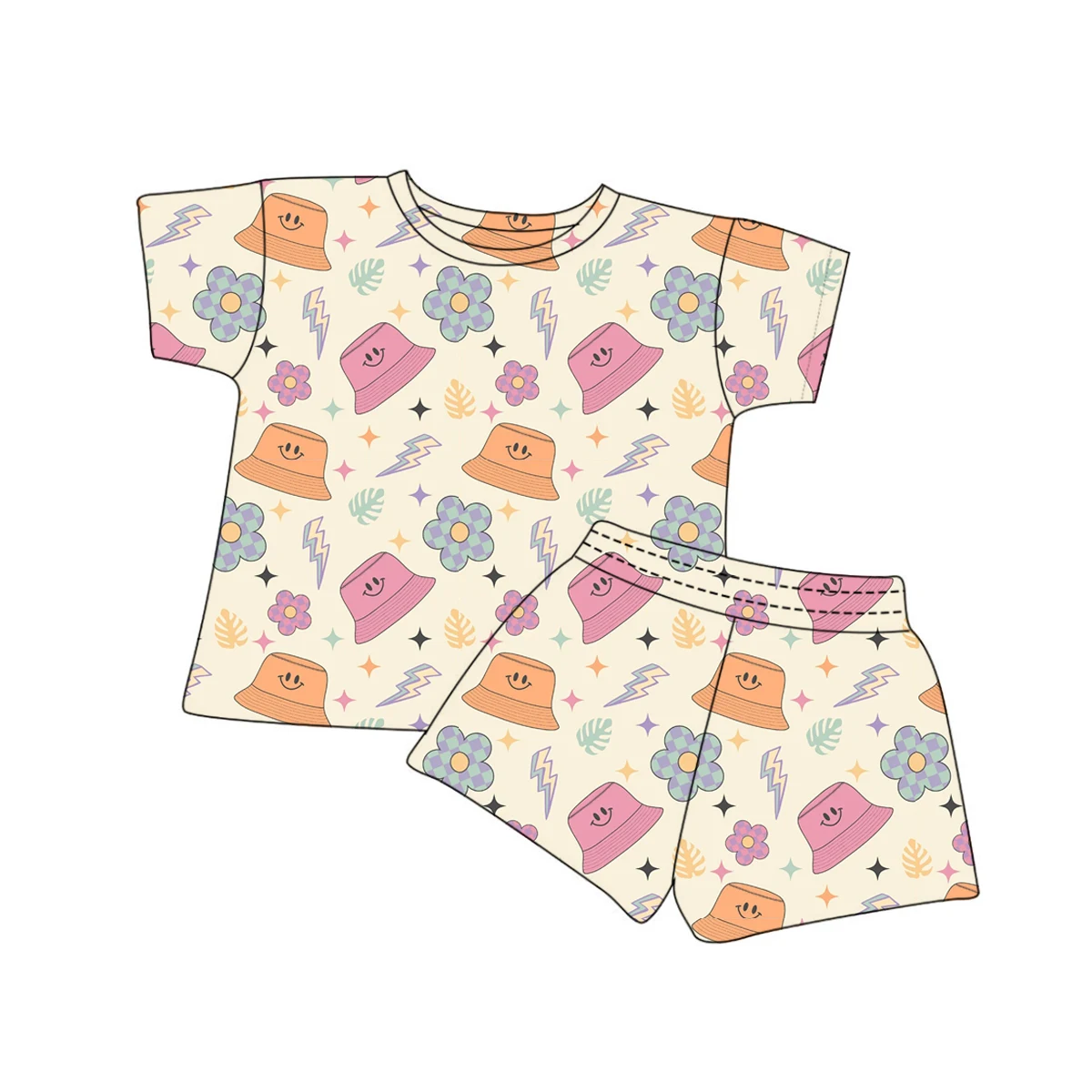Natural Style Summer Beach Boys Girls Shirts and Shorts Playsuits Baby Kids Soft Cotton Printing Clothing Sets