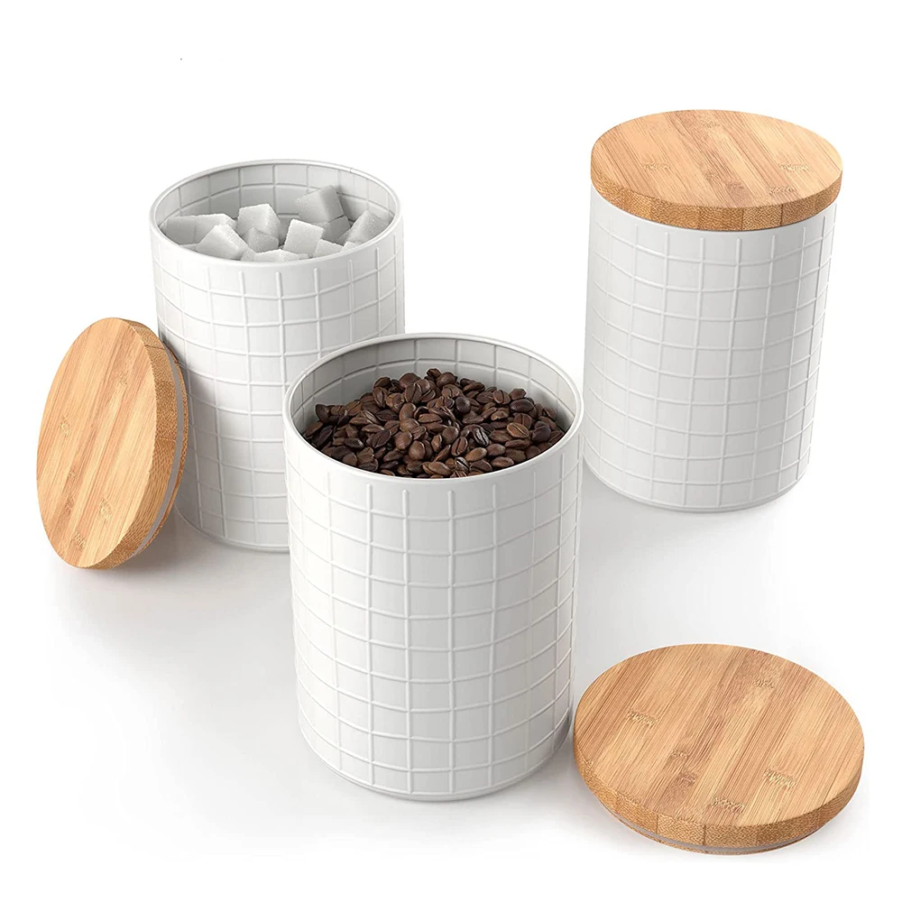 Bamboo Lids Airtight Canister Set Food Storage Containers Jars for Coffee Sugar Tea Flour Rustic Kitchen Decor Containers