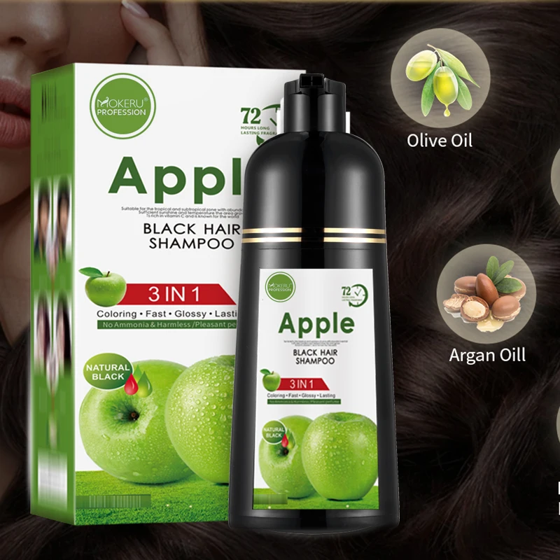 Private Label Mokeru 500ml Permanent Black Hair Dye 100% Cover Gray White Hair Black Color Shampoo