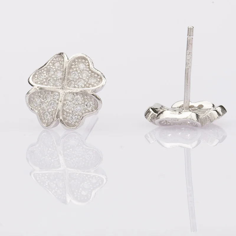 Fashion High Quality Women Jewelry Rhodium Plated Earring 925 Sterling Silver Four leaf clover Earring
