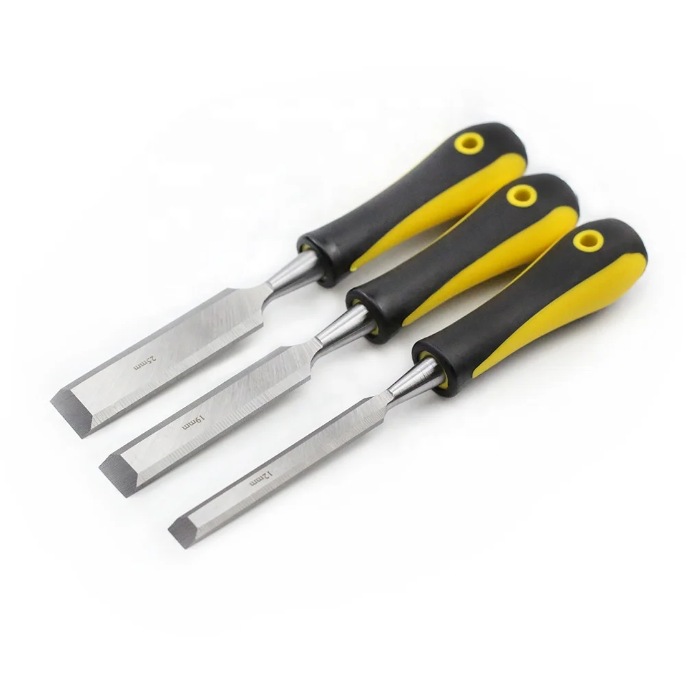3pcs woodworking chisel set with double color TPR handle