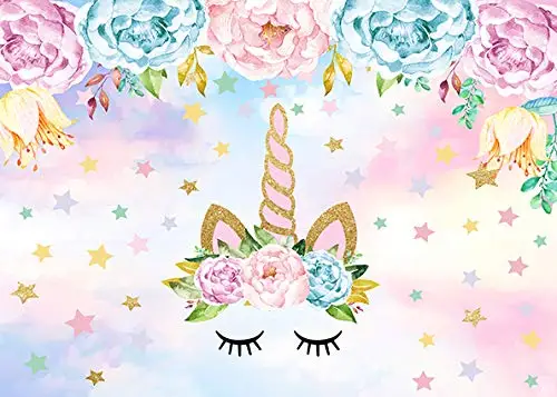 5x3ft Vinyl Unicorn Theme Party Background Gold Flower Stars Sky Photography Backdrop for Children Newborn Birthday Dessert