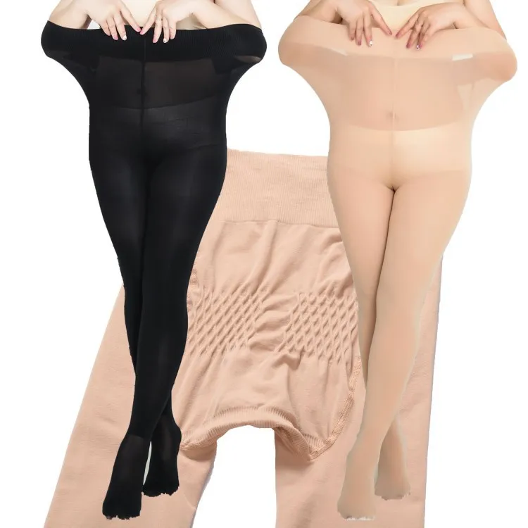 Bulk winter warm thick fleece lined skin black 120D velvet xxxl plus size pantyhose for ladies