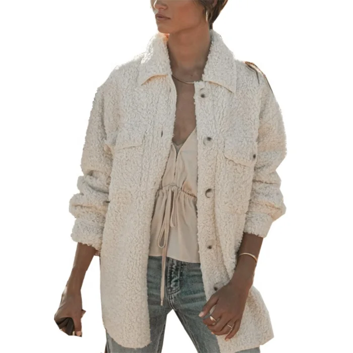 Free Shipping Hot Sale Winter Cozy Solid Color Single-breasted Warm Coat Women Lambswool Coat