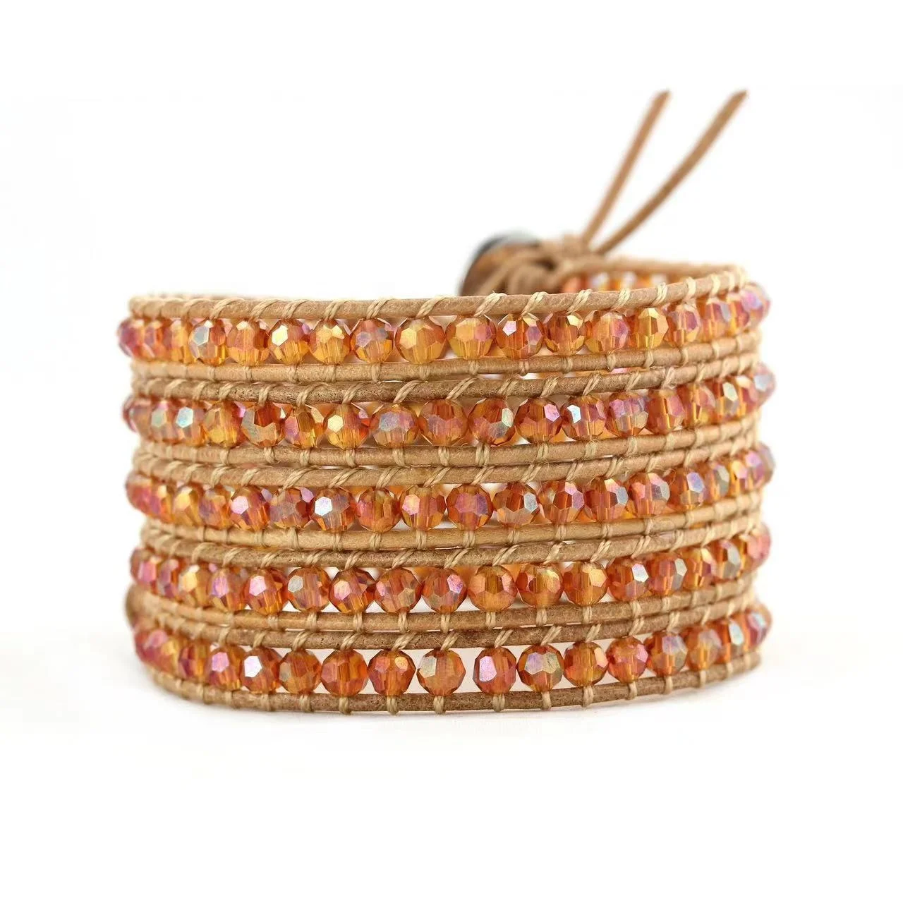 Handmade Natural Crystal Agate Beads Gemstone Wrap Leather Bracelet Beaded Wrap Bracelet Gift For Women