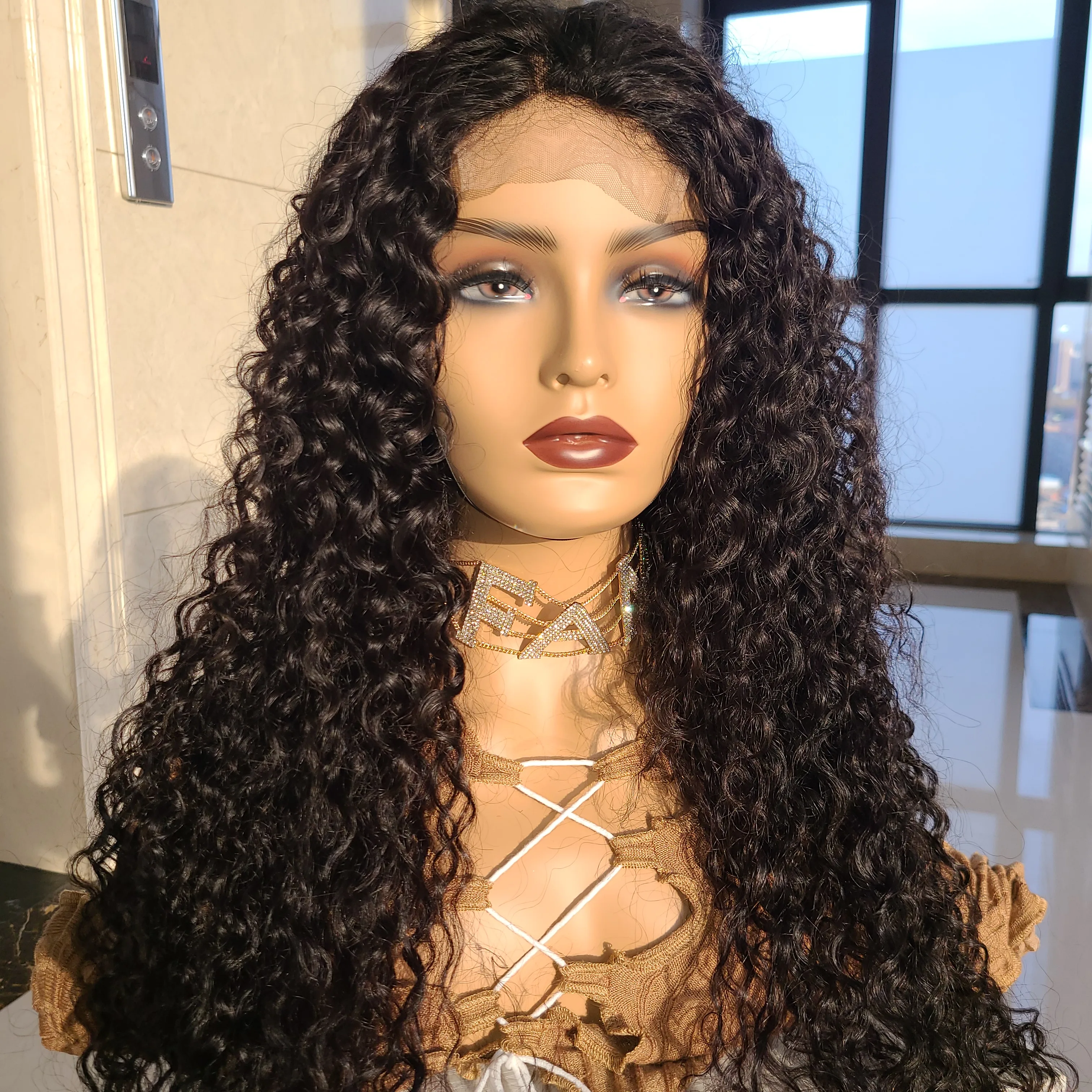 
Wholesale Deep Wave 100% Brazilian Human Hair Lace Wig 4*4 Transparent Frontal Closure Lace Front Wig 