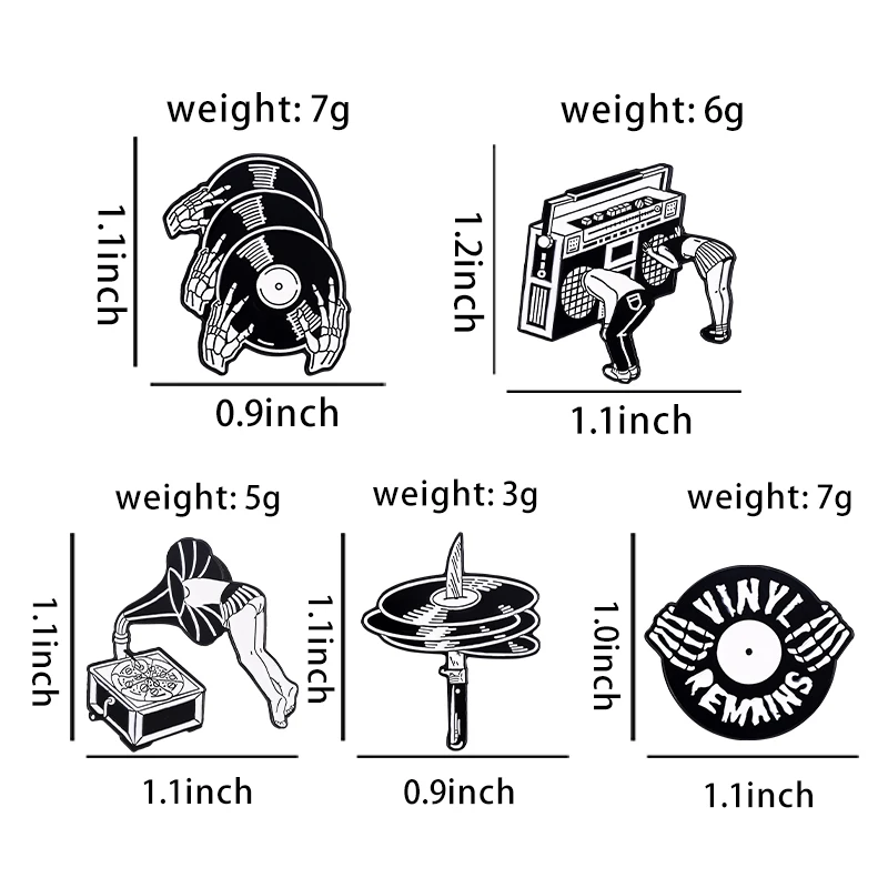 Horror punk music brooches black dark vinyl records knife enamel pins characteristic lapel badges