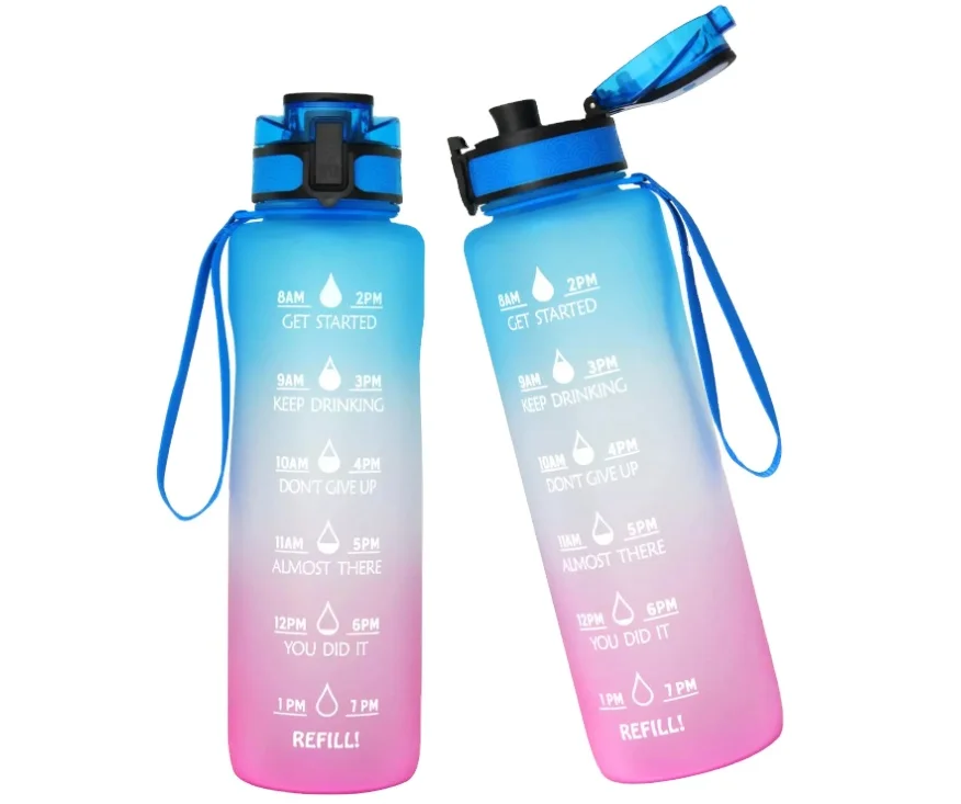 Custom Logo 32Oz BPA Free Time Marker Plastic Frosted Motivational Water Bottle for Sports