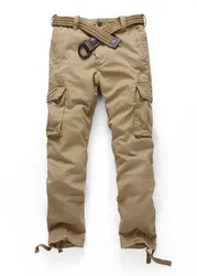 Men Cargo Pants Multi Pockets Camouflage Pure Cotton Casual Pants with Drawstring