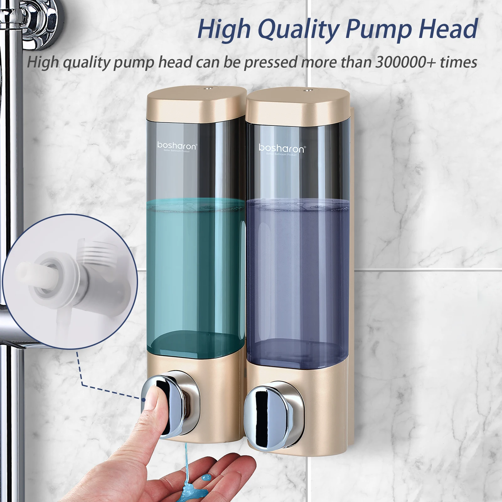 Factory ABS Plastic gold conditioner/Shampoo/Lotion Shower Dispenser System wall mount 300ml*2 double tank liquid soap dispenser