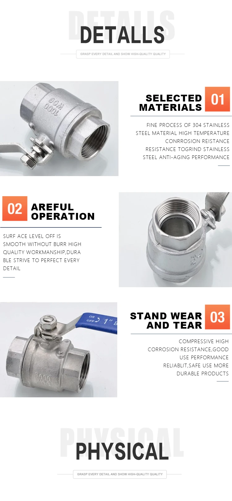 FURUI Factory Direct stainless steel 304 316 PSI1000 DN8-DN100  lock control Manual handle BSP NPT thread 2-piece TS ball valve