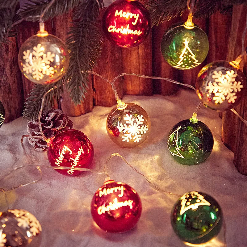 LED Christmas Ball Light String Star Pentagram Mirror Decorative Light Star Christmas Light String for Christmas Decoration
