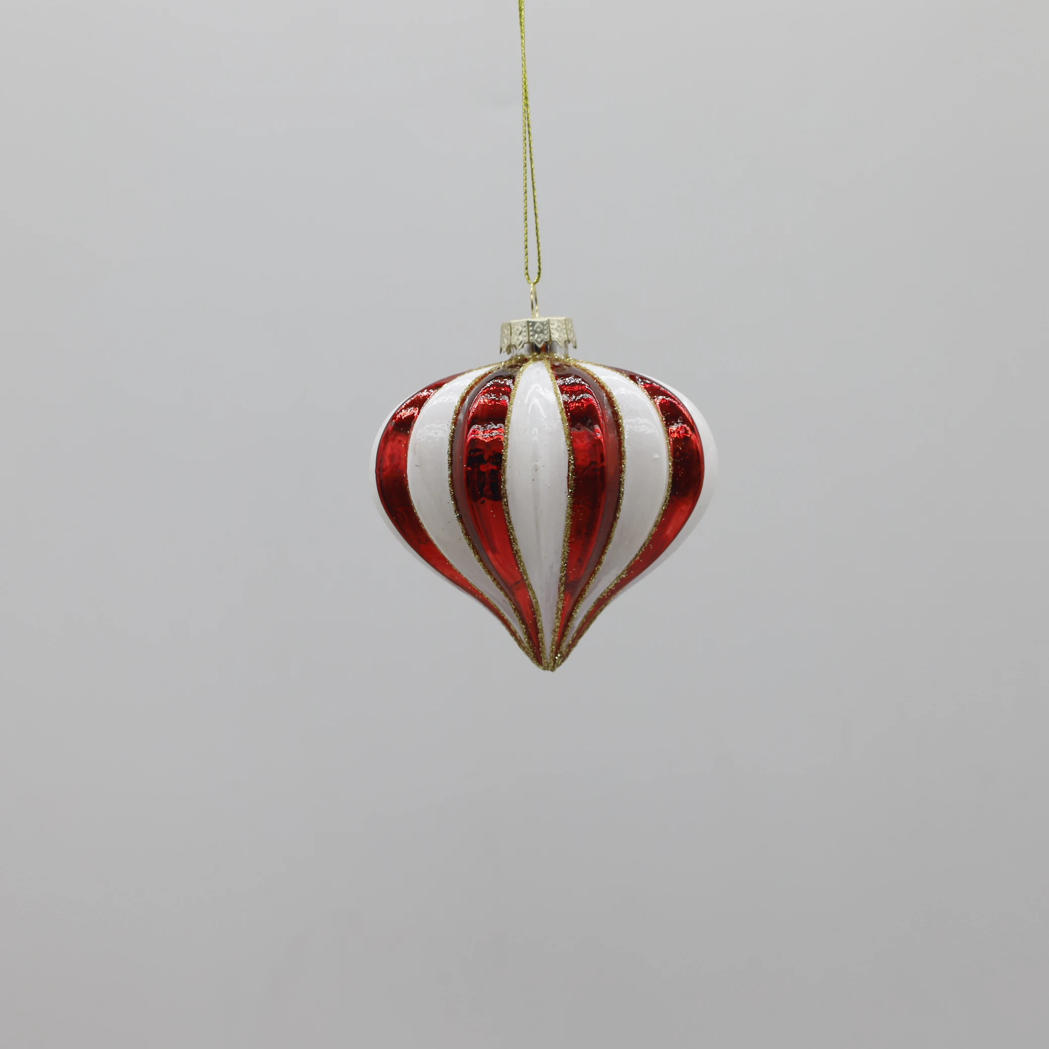 Striped Pattern Shiny Glass Onion Black And White BallsChristmas Tree Ornaments