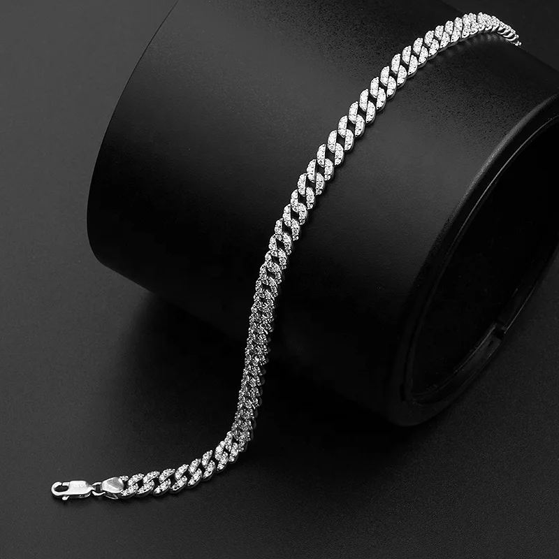 2022 new 925 gold 6mm argent pur italian iced out bling hip hop jewelry diamond moissonite cuban link chain 925 sterling silver