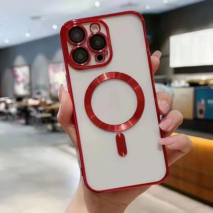 Magnetic Case For iPhone 15 14 13 11 Pro Max Plus Luxury Camera Lens Protection Electroplate Shockproof Soft TPU Magsafes Cover