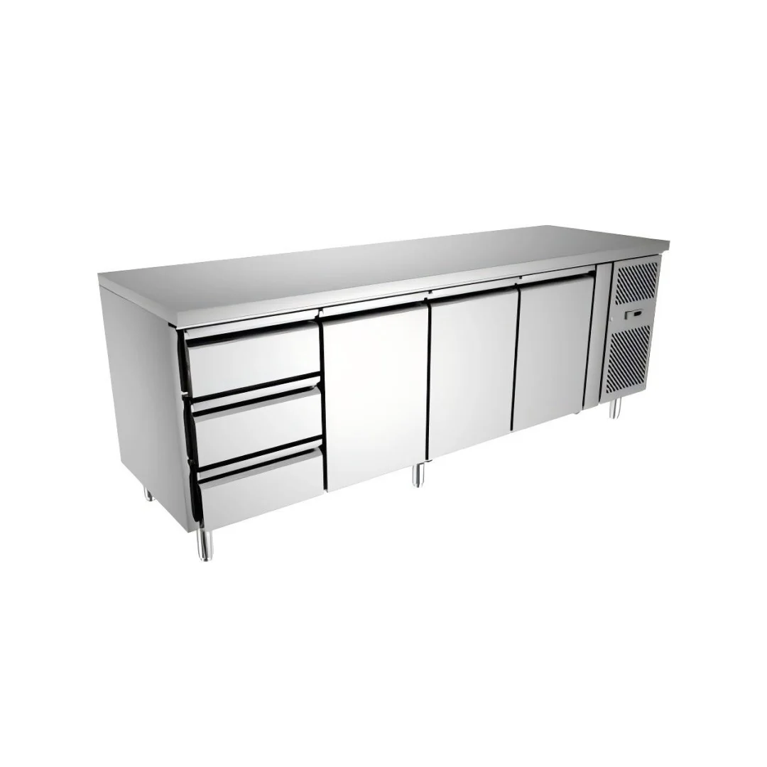 Commercial 3-Door Counter Refrigerator Air Cooling Workbench 420L Capacity Stainless Steel Worktop 3-Door Refrigerator