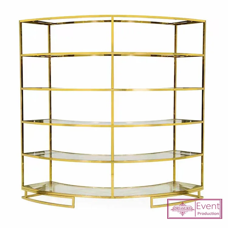 wedding bar display shelf gold stainless steel glass metal wine rack