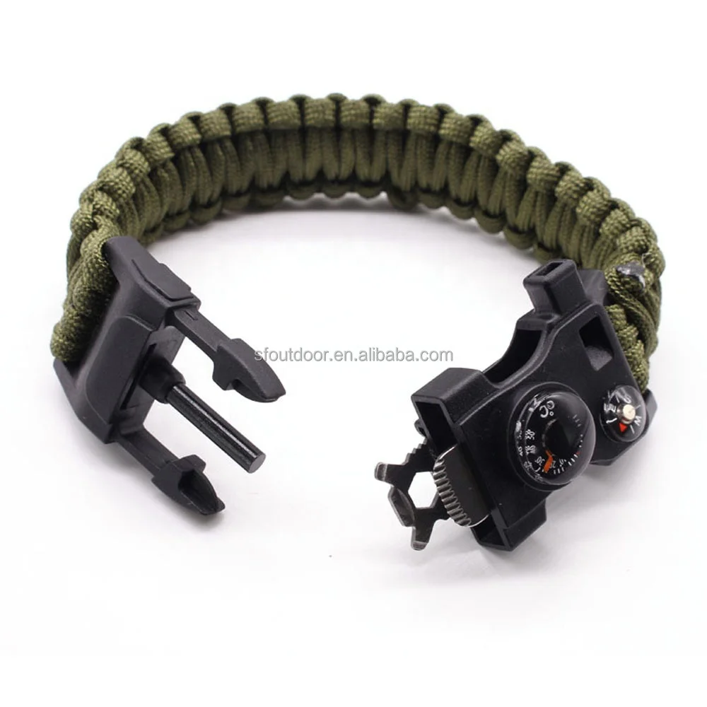Camping Survival Paracord 550 Strap Wrist Fishing Kit inside Braided Bracelet