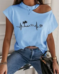 Женская футболка с принтом love, Повседневная футболка с открытыми плечами и коротким рукавом, большие размеры, лето 2021
