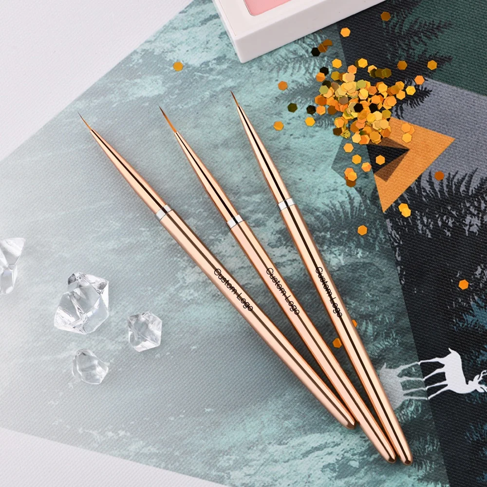 2022 Rose Gold High Quality 7mm&9mm&11mm Drawing Brush Liner Art Brush Painting Pen Gel Polish Crystal Nail Art Manicure Tools