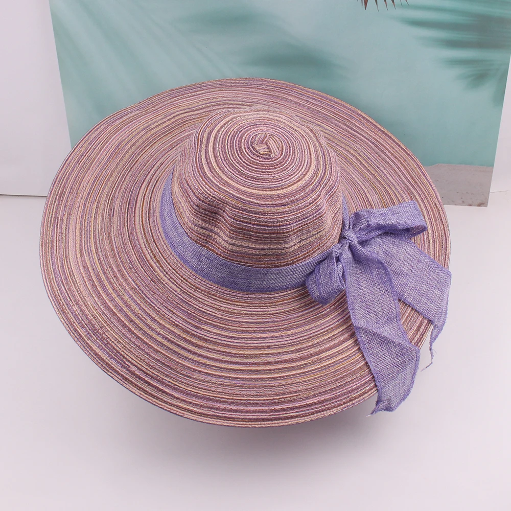 Foldable Large Wide Brim Straw Hat with Ribbon Custom Paper Straw Panama Top Hat Women Wholesale Sun Protection Sunhat